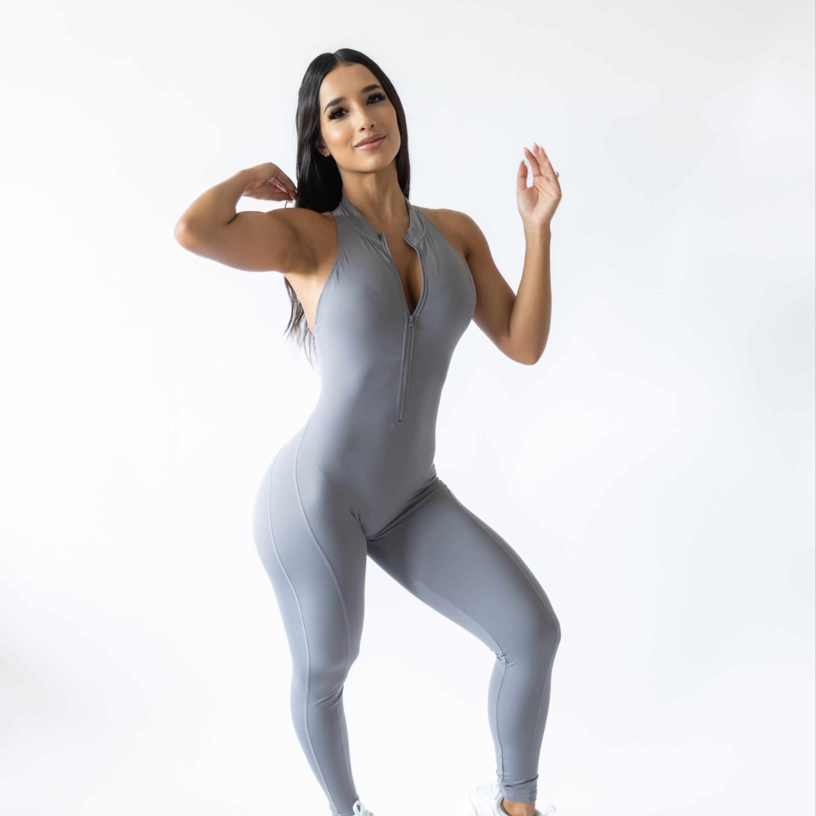 Gray Sculpted Zip Jumpsuit – PerfectShape